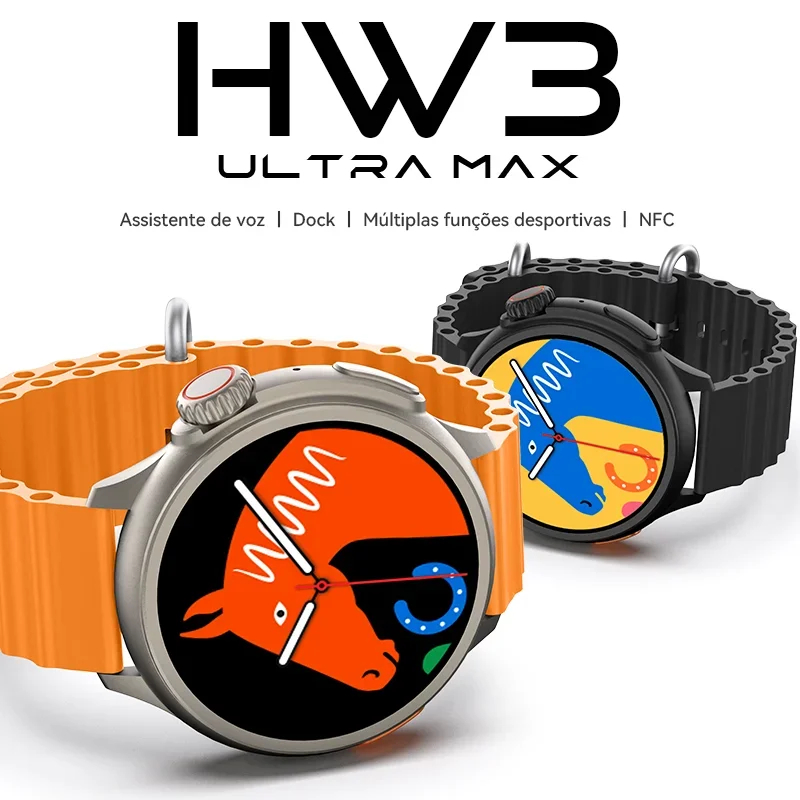 Hw3 ULTRA MAX รอบ SmartWatch ผู้ชาย 1.52 "ความละเอียดสูงหน้าจอสี Dock NFC กันน้ํา 90 + โหมดกีฬาสมาร์ทนาฬิกา
