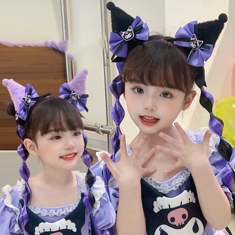 [Magpie]วิกผม Kuromi Bow สําหรับเด็ก Braid Bubble Twist Braid Lantern Braid Double Ponytail Hair Circle