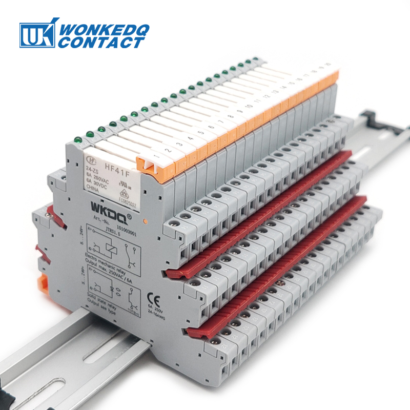 รีเลย์ Din Rail Terminal Block BPT1.5/TRP1.5/TRS1.5 Ultra Thin Module Mini Power Relay 24V Push-in/Spring/Screw PLC Connector BPT TRP TRS