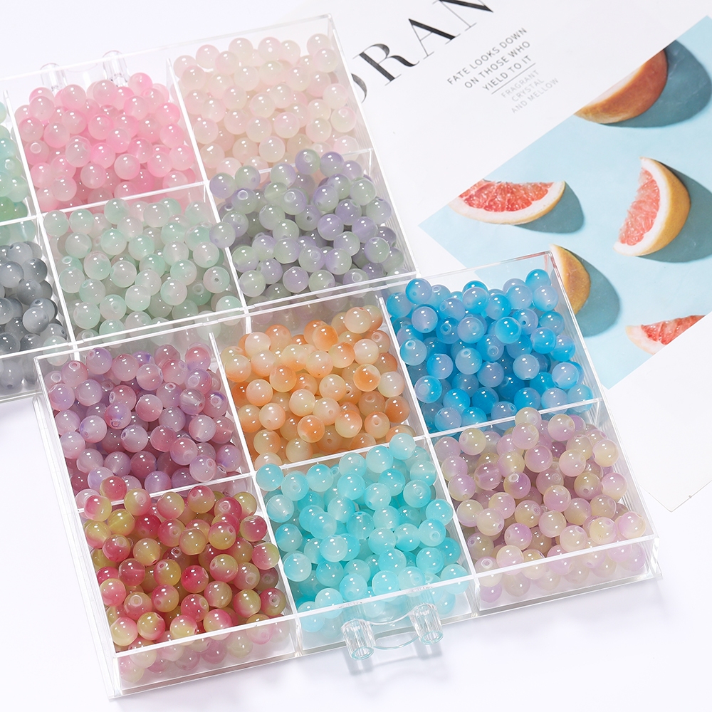 Skunkka. 8/10mm 50pcs แก ้ วสองสีเลียนแบบ Gade Geads รอบตรงลูกปัดอุปกรณ ์ เสริมสําหรับ DIY Handmade ลูกปัดทําสร ้ อยคอและสร ้ อยข ้ อมือ
