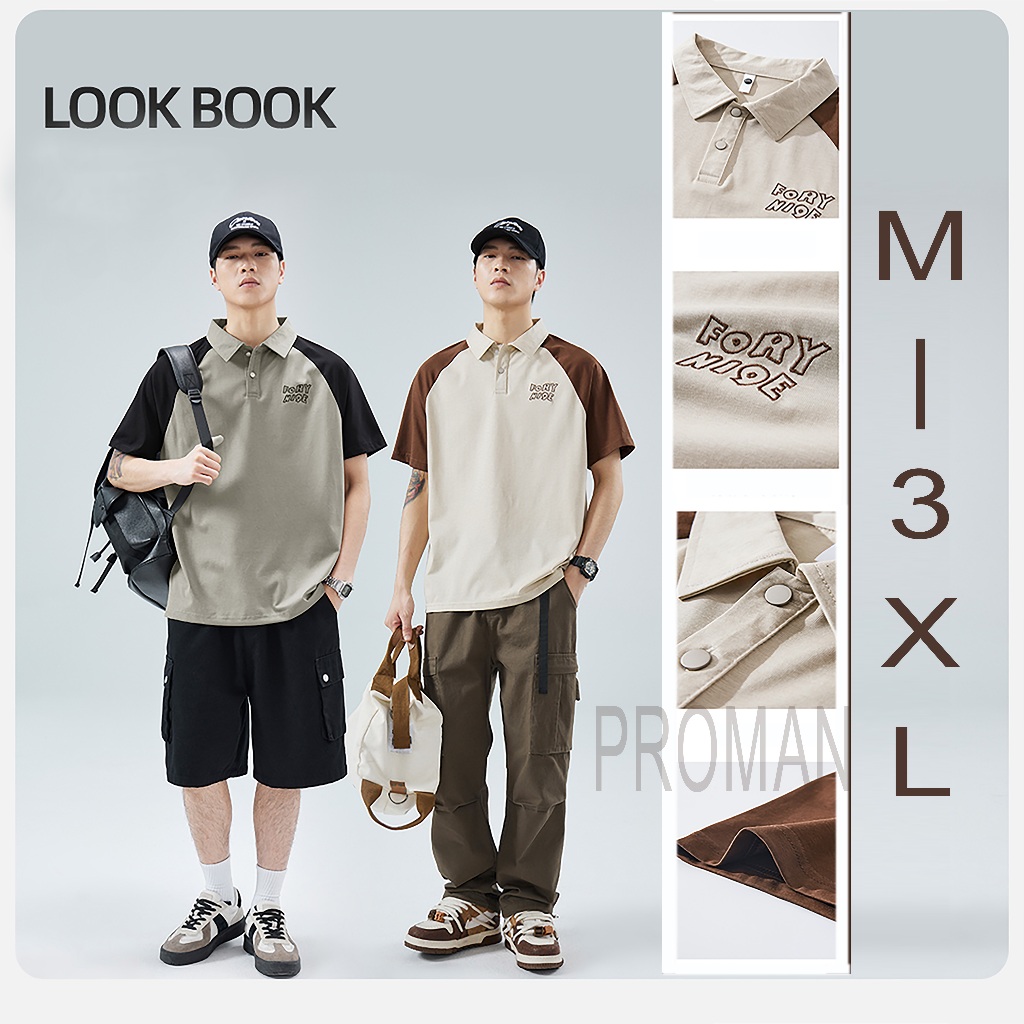 Proman เสื้อยืดผู้ชายแขนสั้นครึ่งแขนฤดูร้อนเสื้อโปโลสีเข้ากันกับเสื้อ ปกสีตัดกันแบรนด์แฟชั่น