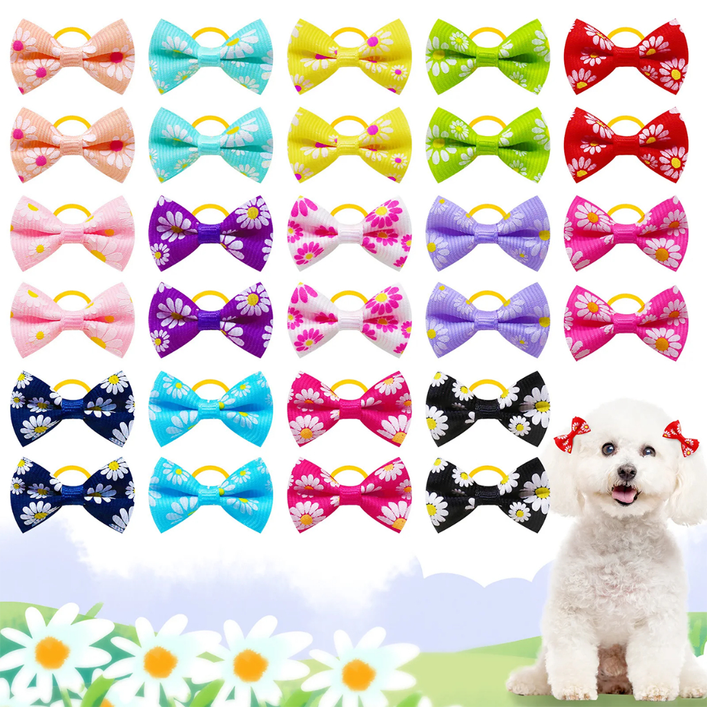 10/20 ชิ้นสุนัข Bow Hair Tie ยางรัดสีทึบ Polka Dots วันวาเลนไทน์ Little Daisy สไตล์ Hairpins สัตว์เลี้ยงสุนัขผมสัตว์เลี้ยง Grooming อุปกรณ์เสริม