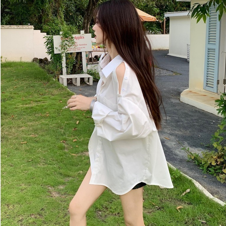 Floerns เสื้อเบลาส์ผู้หญิง แบบคัทเอาท์ สีพื้น สไตล์ลำลอง