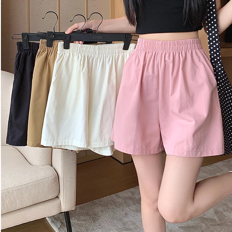 Floerns S-4XL กางเกงขาสั้นผู้หญิง แต่งกระเป๋า สีพื้น สไตล์ลำลอง
