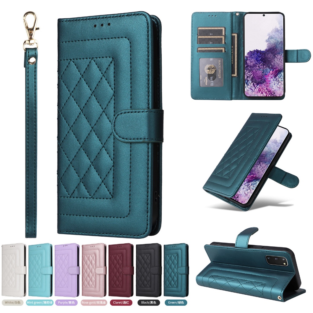 เคสซัมซุง Case for Samsung S24 S23 Ultra S22 S21 FE 5G S21+ S22+ S23+ S24+ S21FE S23FE S24Ultra S23Ultra S22Ultra เคสโทรศัพท์หนัง PU TPUนิ่ม ฝาพับพร้อมช่องใส่บัตรและสายคล้องและสายคล้องหรูหรา Leather Wallet Flip Cover Hand Strap Lanyard ซองมือถือ ฝาพับหนัง