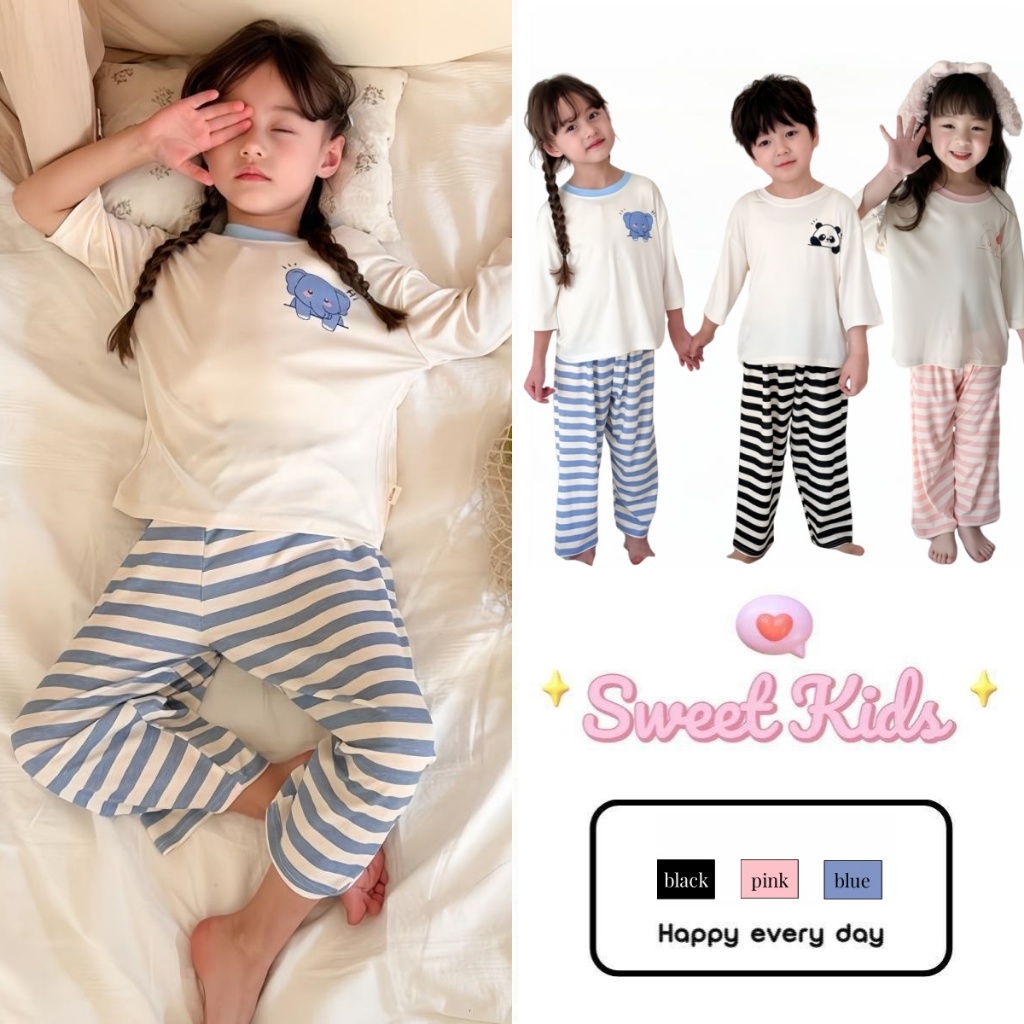 SweetKids พร้อมส่งจากกทม ชุดนอนเด็ก เสื้อแขนสั้นกางเกงขายาว คอกลม ลำลอง 2ชิ้น พิมพ์ลายน่ารัก แฟชั่น ฤดูร้อน