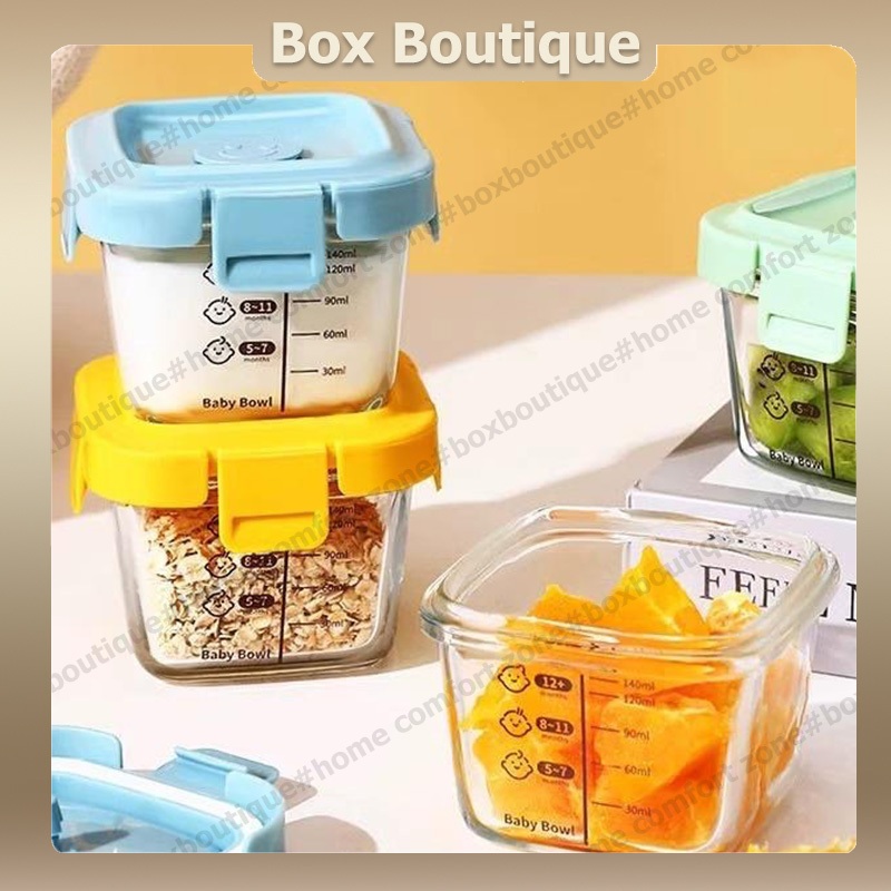 【พร้อมส่ง】กล่องแก้วเก็บอาหารอาหารทารกแช่แข็ง ถ้วยแก้วใส่อาหาร 170ml กล่องเก็บอาหารเด็ก เข้าไมโครเวฟได้