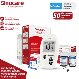 Sinocare Safe-Accu Blood Glucose Monitor Meter & 50pcs Test Strips & Lancets Glucometer Diabetic Blood Sugar Test Kit