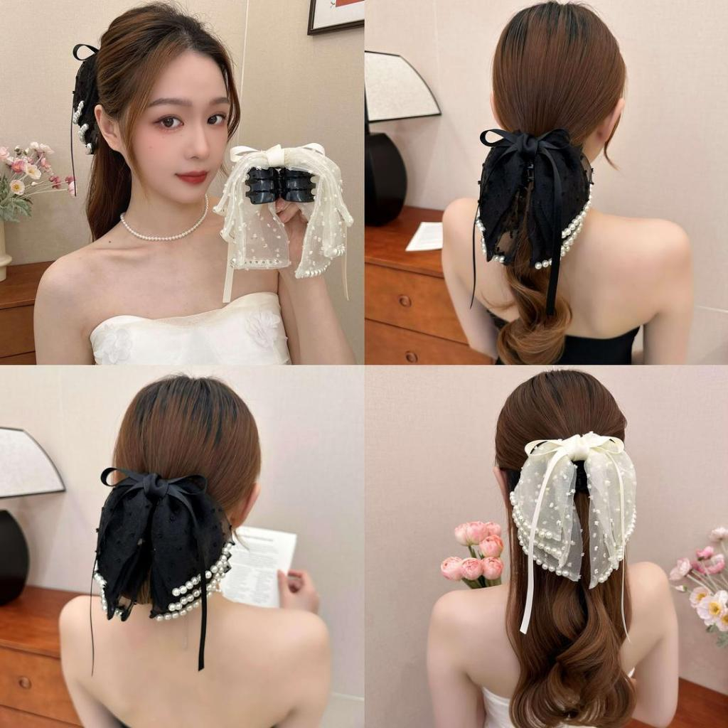 Super Fairy Grab คลิปหญิง 2024 สไตล ์ ใหม ่ Retro Beaded Multi-Layer Bow คลิปคว ้ าขนาดเล ็ ก