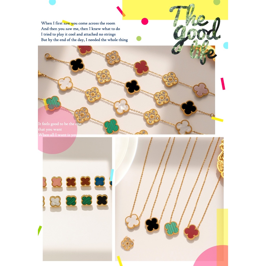 เครื่องประดับ สร้อยคอไทเทเนียม ทอง 18K จี้ใบโคลเวอร์สี่แฉก ประดับเพชรสองด้าน สวยหรู สไตล์คลาสสิก สําหรับผู้หญิง