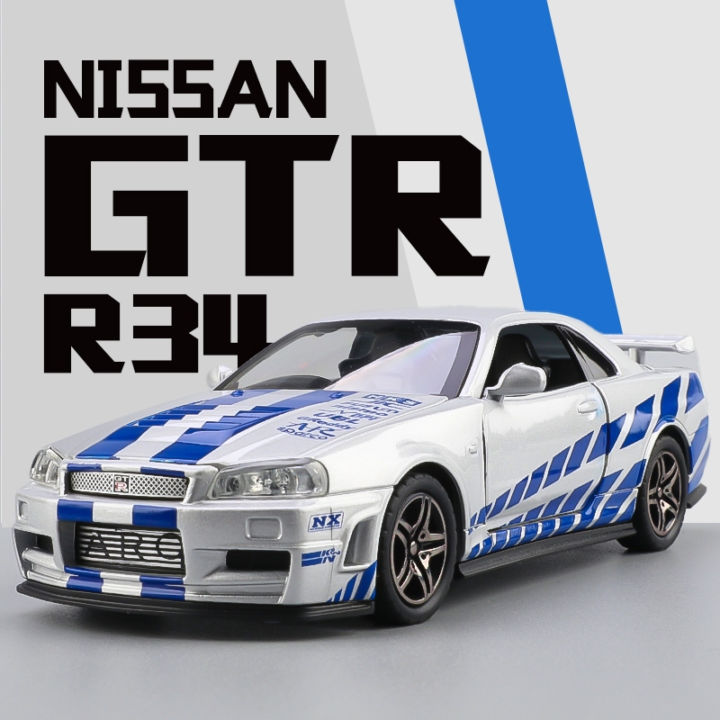 รถเหล ็ ก 1/32 รถของเล ่ นจัดแต ่ งทรงผม Nissan SKYLINE GTR R34 JDM รถสปอร ์ ตรุ ่ นโลหะผสม Diecast ของเล ่ นรถประตูเปิดอัตโนมัติรถบรรทุกจําลองเสียงและแสงของขวัญเด ็ ก