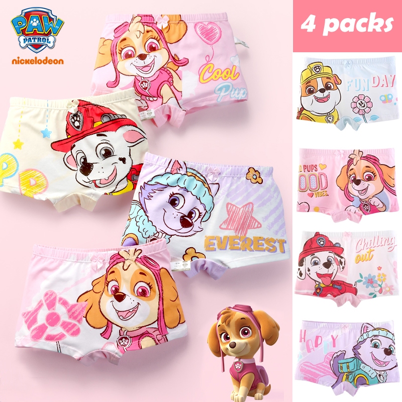 4 ตัว**กางเกงชั้นในสําหรับเด็กผู้หญิงผ้าฝ้ายปักลายลูกไม PAW Patrol ชุดชั้นในเด็กหญิง