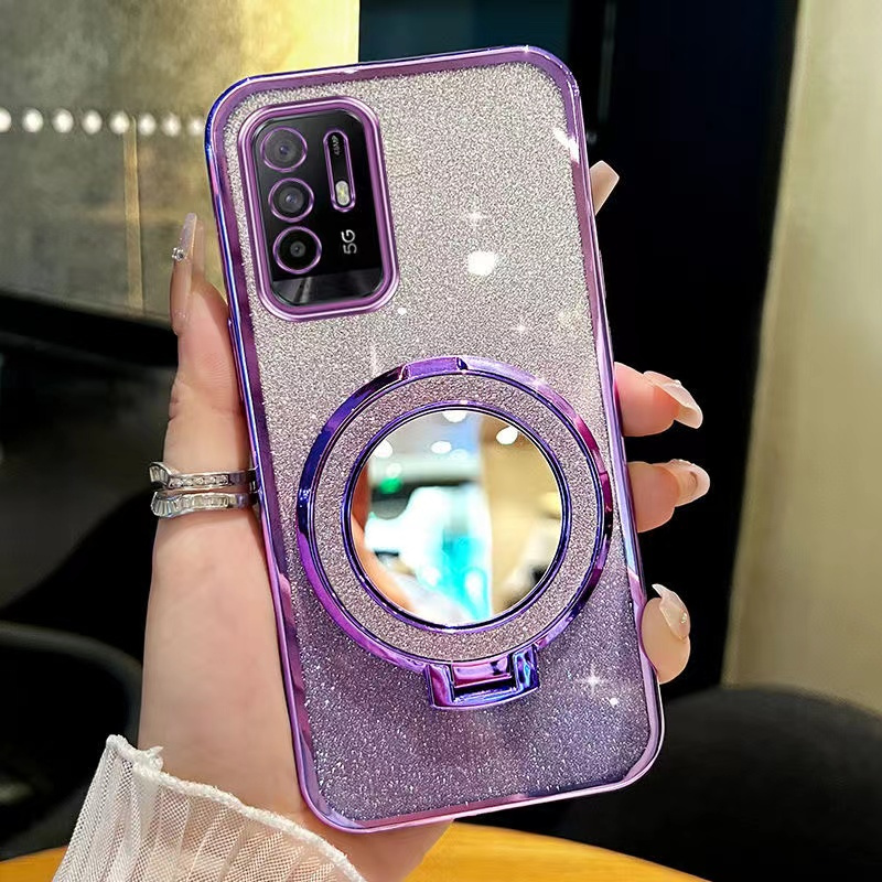 เคส Samsung A50 A50S A30S A52S 5G A52 A53 5G A54 5G A70 A71 4G A72 Electroplated Glitter Powder ผู้ถือกระจกโทรศัพท์มือถือ