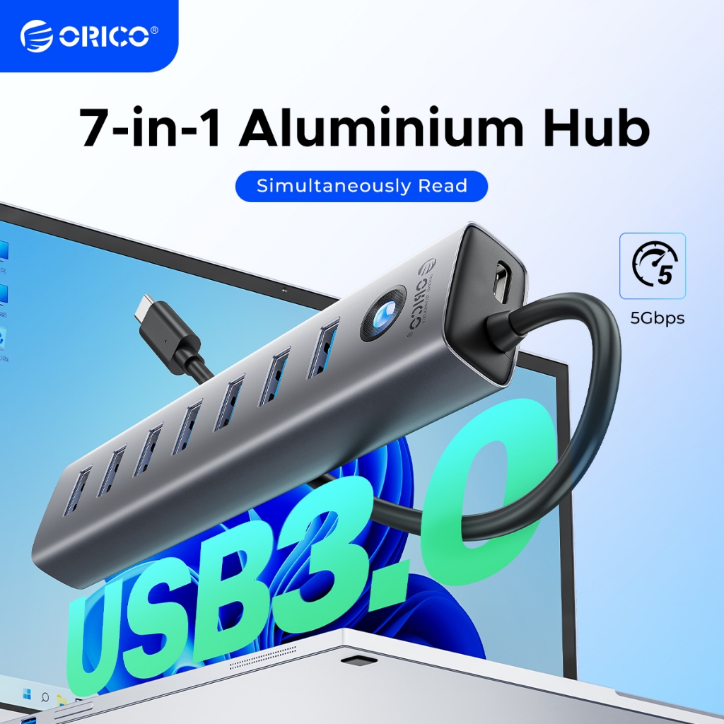 Orico อะแดปเตอร์ฮับ USB 3.0 7 พอร์ต Type-C Splitter 5Gbps แล็ปท็อปเดสก์ท็อปที่รองรับความเร็วสูง (CL7U)