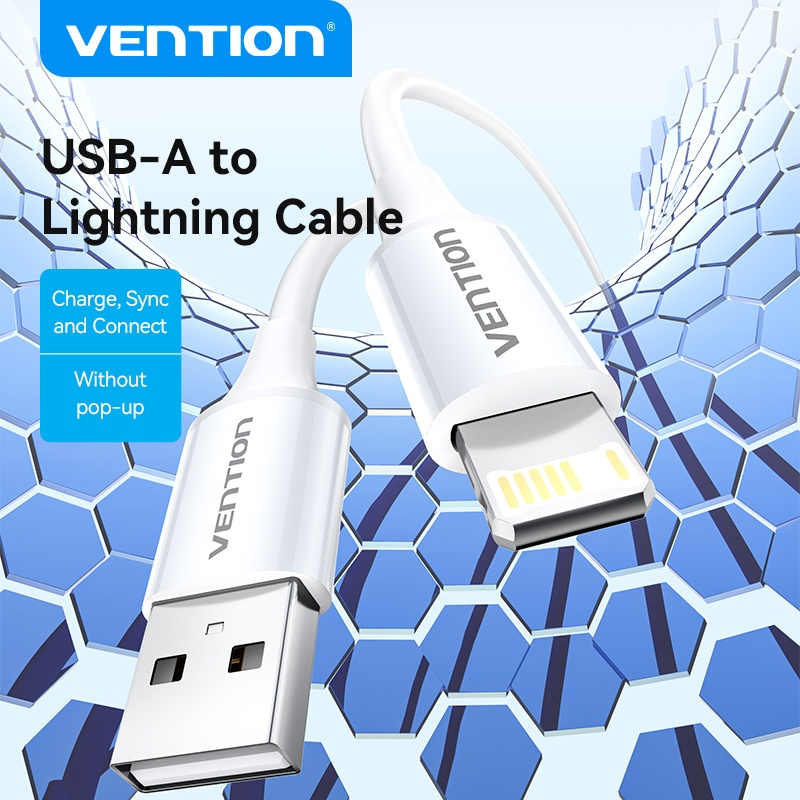 Vention USB 2.0 USB ตัวผู้ เป็น Lightning ตัวผู้ 2.4A สายเคเบิล 1 เมตร สีขาว