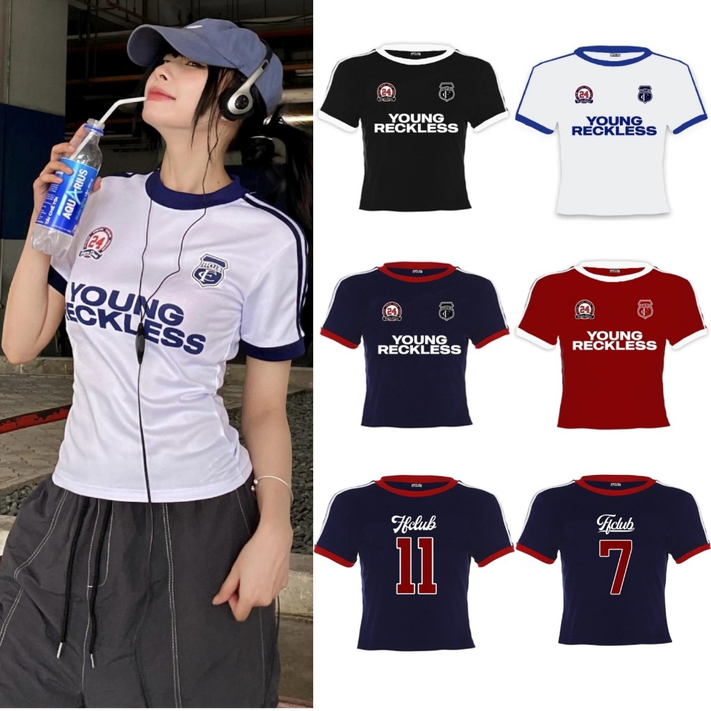 เสื้อยืดผสมฟุตบอล ffclub แบรนด์ท้องถิ่นเทรนด์ร้อนรุ่นร่างกายย์กีฬาผสมเสื้อ Babytee เสื้อครอปผู้หญิง