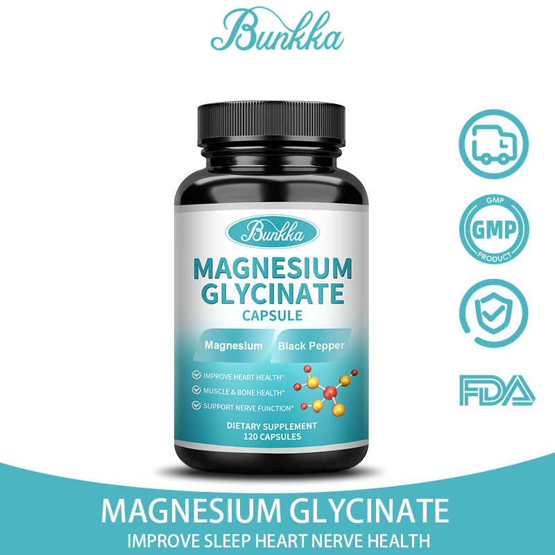 Bunkka Magnesium Glycinate แคปซูลแมกนีเซียมไกลซิเนต 350 มก เพื่อสนับสนุนการนอนหลับ สุขภาพหัวใจ ประสาท กล้ามเนื้อ และการเผาผลาญ ความดันโลหิตสูง สุขภาพไทรอยด์