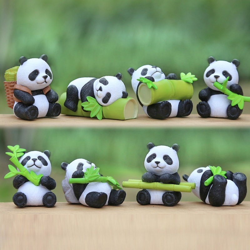 8 ชิ้น/เซ็ตน่ารักจีนหมีแพนด้าหมีสัตว์มินิตัวเลขของเล่นสะสมเด็กแพนด้าหุ่นตกแต่งของเล่นเด็กเค้กวันเกิด ถอดรหัส
