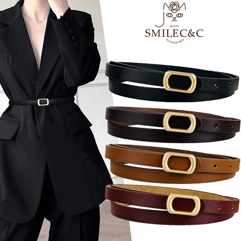 SmileFairycc 【COD & พร้อมส่ง】เข็มขัดหนัง PU หัวเข็มขัดทรงสี่เหลี่ยม พร้อมหมุด สําหรับผู้หญิง