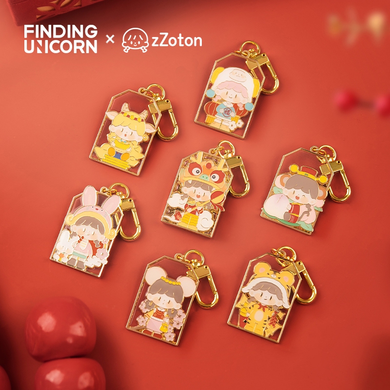 FINDING UNICORN zZoton New Year In Apple Village Series Metal Amulet Badge Blind Box（Single Box 1Pc）