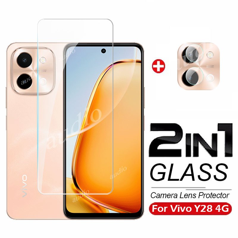 2in1 กระจกนิรภัยแบบเต็มหน้าจอป้องกันฟิล์มพร้อมกล้องเลนส์ProtectorสําหรับVivo y28s y28 Y18 4G Y38 5G 