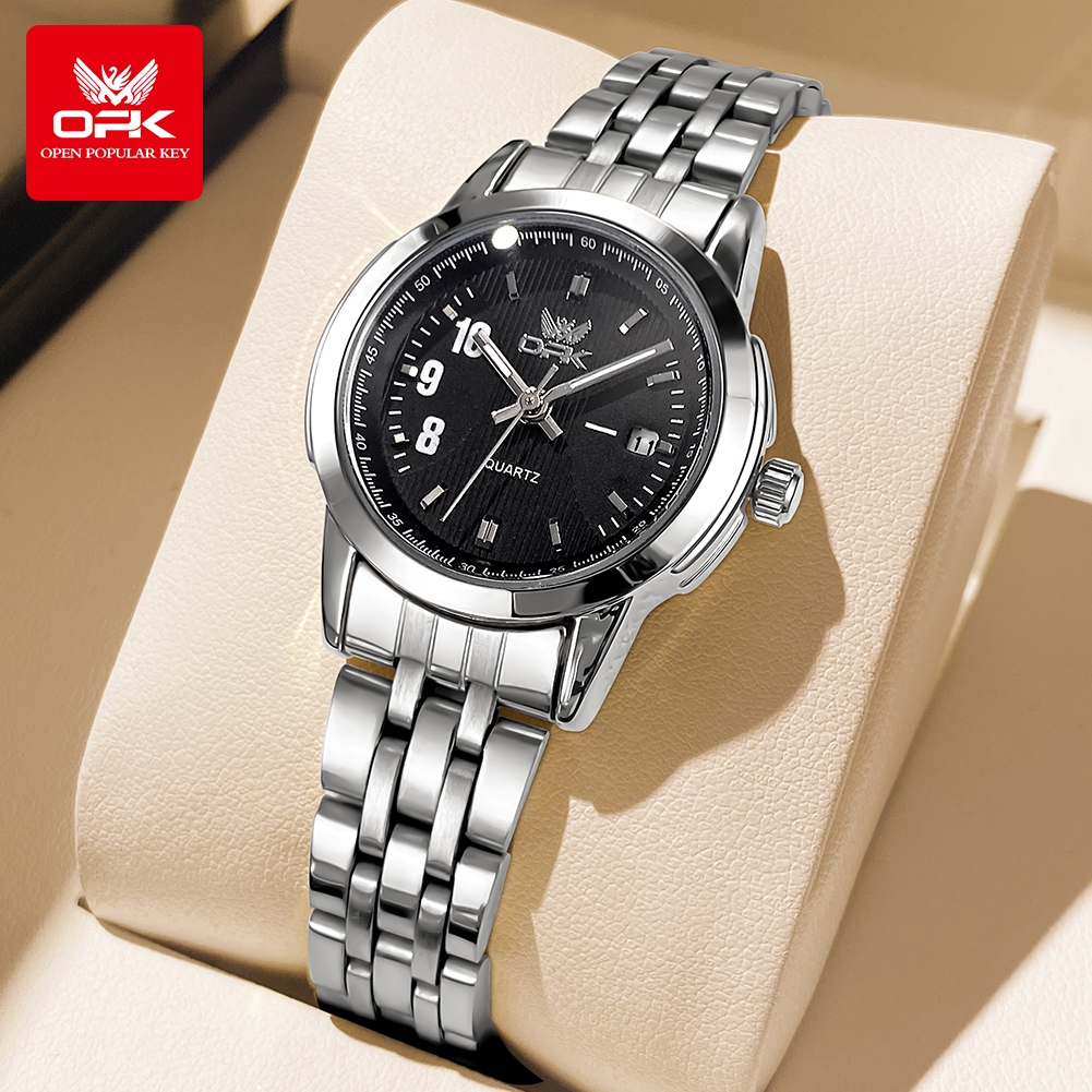 OPK นาฬิกาข้อมือผู้หญิง กันน้ํา 100% สายสแตนเลสเรืองแสง ปฏิทิน แฟชั่นสําหรับผู้หญิง นาฬิกาข้อมือ 602