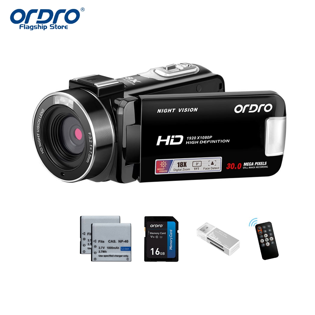 Ordro HDV-B320 Full HD 1080P 30MP กล้องวิดีโอ 18X ซูมดิจิตอล IR Night Vision กล้องวิดีโอ YouTube 3.0 "270° กล้อง วิดีโอบล็อก หน้าจอหมุนได้