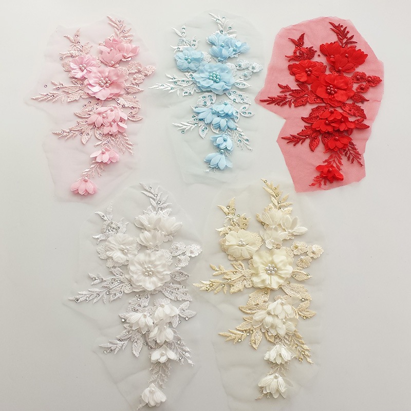 27*13ซม.3ง ลูกปัดดอกไม้ลูกไม้เย็บปักถักร้อยเย็บบนแพทช์,ร้อนเพชร3ง ดอกไม้ลูกไม้ ก pplique สําหรับจักรเย็บผ้าที่กําหนดเองแฟชั่นชุดอุปกรณ์เสริม