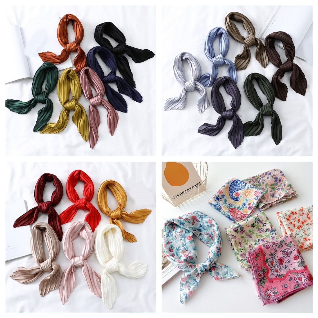 ผ้าพันคอ ผ้าซาตินนิ่ม ทรงสี่เหลี่ยม ขนาดเล็ก 70 ซม. 70*70 ซม. สีพื้น แฟชั่น