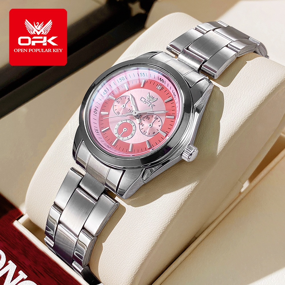 OPK นาฬิกาข้อมือผู้หญิง กันน้ํา 100% สายสแตนเลสเรืองแสง แฟชั่นสําหรับผู้หญิง นาฬิกาข้อมือ 6018