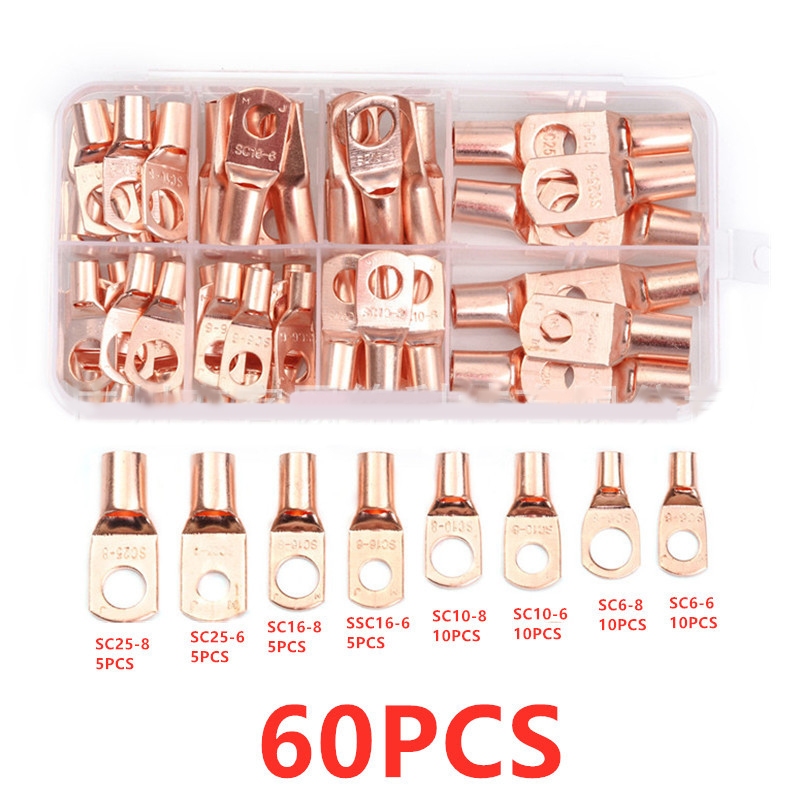 60pcs SC กระป ๋ องทองแดง Lug แหวนซีลขั ้ วต ่ อสายไฟขั ้ วต ่ อสายเคเบิล