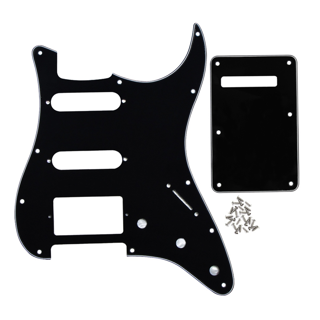 FLEOR SSH HSS Guitar Black Pickguard 3Ply Scratch Plate Back Plate & Screws for ST Style Guitar
