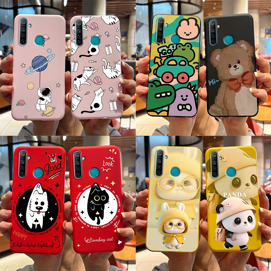 สําหรับrealme 5 5i 5s 6i c3 c3i Realme 5 Proน่ารักPandaทาสีนุ่มกรณีRealme5 5ProสีลูกกวาดซิลิโคนTPUเคสโทรศัพท์