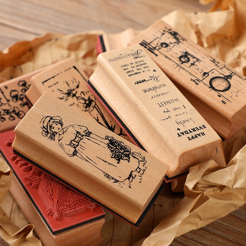 Vintage ไม้แสตมป์ยาง Retro ดอกไม้พืชหญ้าแสตมป์สําหรับ Scrapbooking DIY คริสต์มาสของขวัญปีใหม่ห่อการ์ดทํา Craft Standard Seal เครื่องเขียน