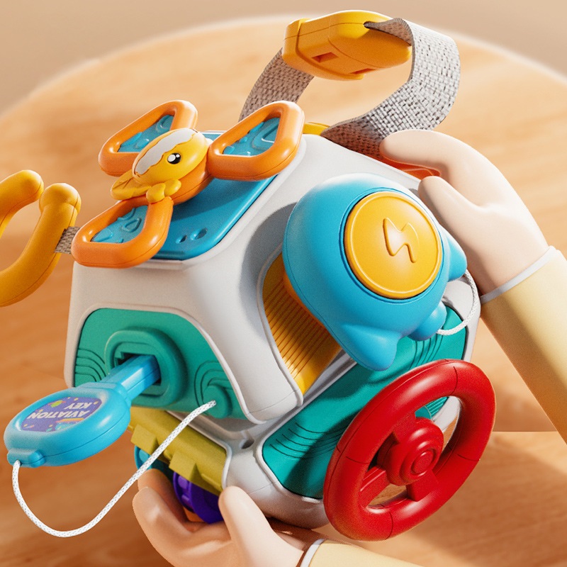 Baby Busy Board Cube Montessori Sensory ของเล่นสําหรับเด็กวัยหัดเดินการศึกษากิจกรรมการเรียนรู้ของเล่นท่องเที่ยวกล่องล็อค Fine Motor Skill