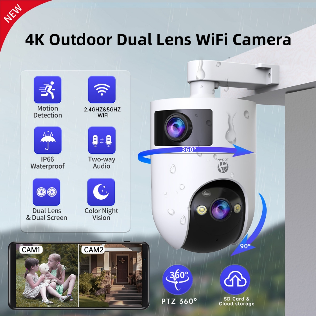 Jooan 4K กล้องคู่ กล้องวงจรปิดนอกบ้าน wifi ไร้สายไม่ใช้เน็ต 5MP กล้องกันน้ำ กล้อง 360 องศา