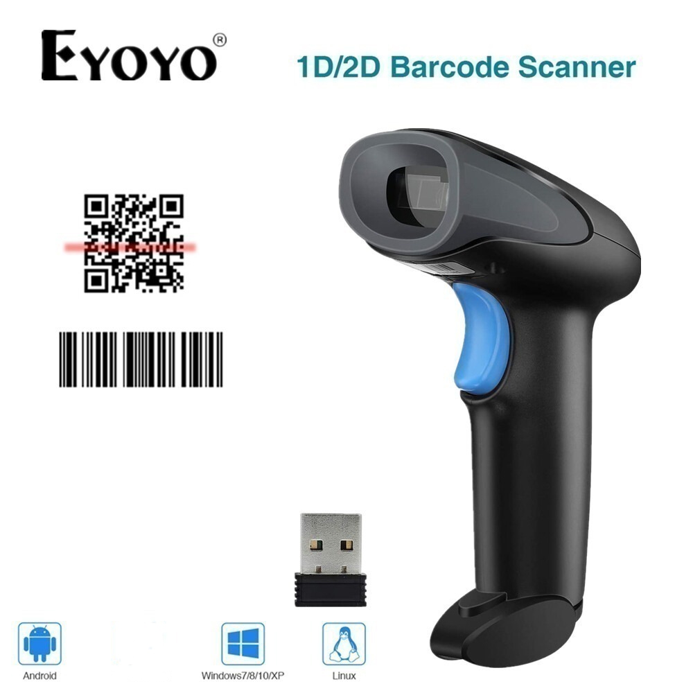 Eyoyo บลูทูธ 1D 2D Barcode Scanner Handheld Bar Code Reader QR Scanner Datamatrix PDF417 หน้าจอสแกนส