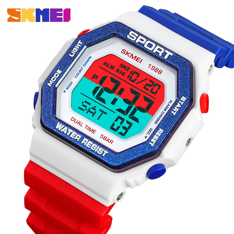 Skmei Sports Square Screen Multifunction LED Digital 50m นาฬิกากันน ้ ํา
