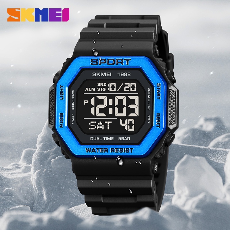 Skmei Sports Square Screen Multifunction LED Digital 50m นาฬิกากันน ้ ํา