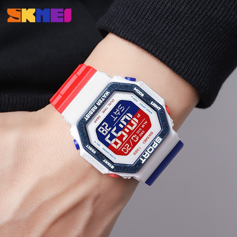 Skmei Sports Square Screen Multifunction LED Digital 50m นาฬิกากันน ้ ํา