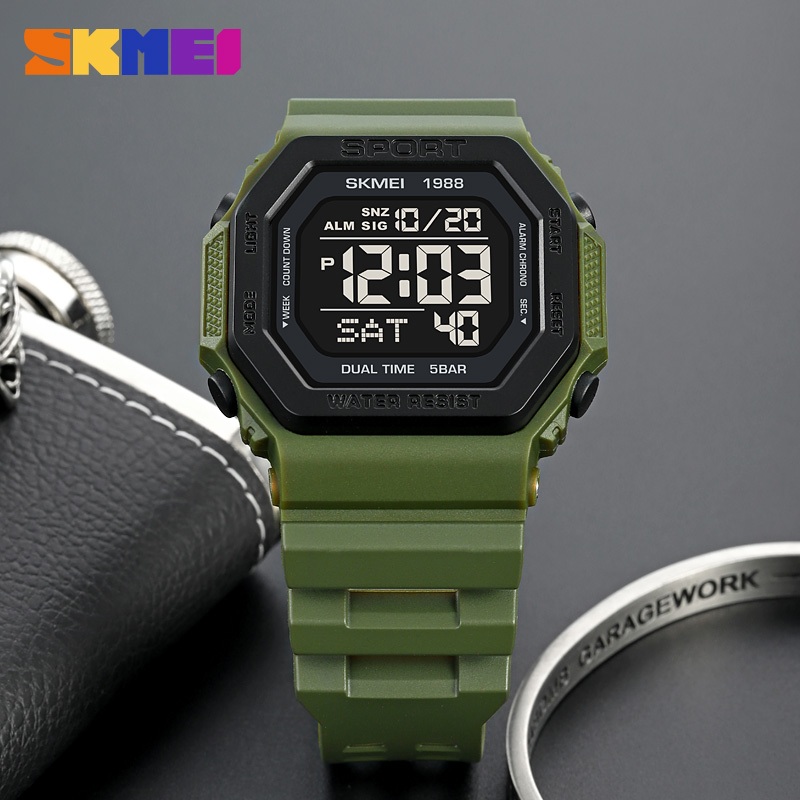 Skmei Sports Square Screen Multifunction LED Digital 50m นาฬิกากันน ้ ํา