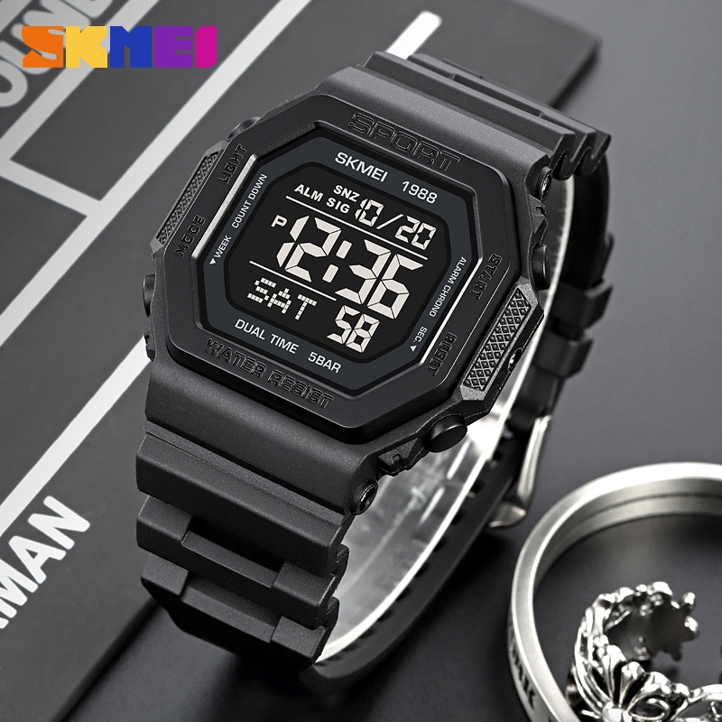 Skmei Sports Square Screen Multifunction LED Digital 50m นาฬิกากันน ้ ํา