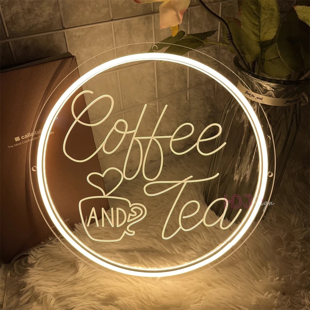 กาแฟหรือชานีออนป้าย Led ไฟร้านอาหาร Cafe Neon Sign 3D Cร้านกาแฟชาตกแต่งห้อง Wall Neon Light Sign สํา