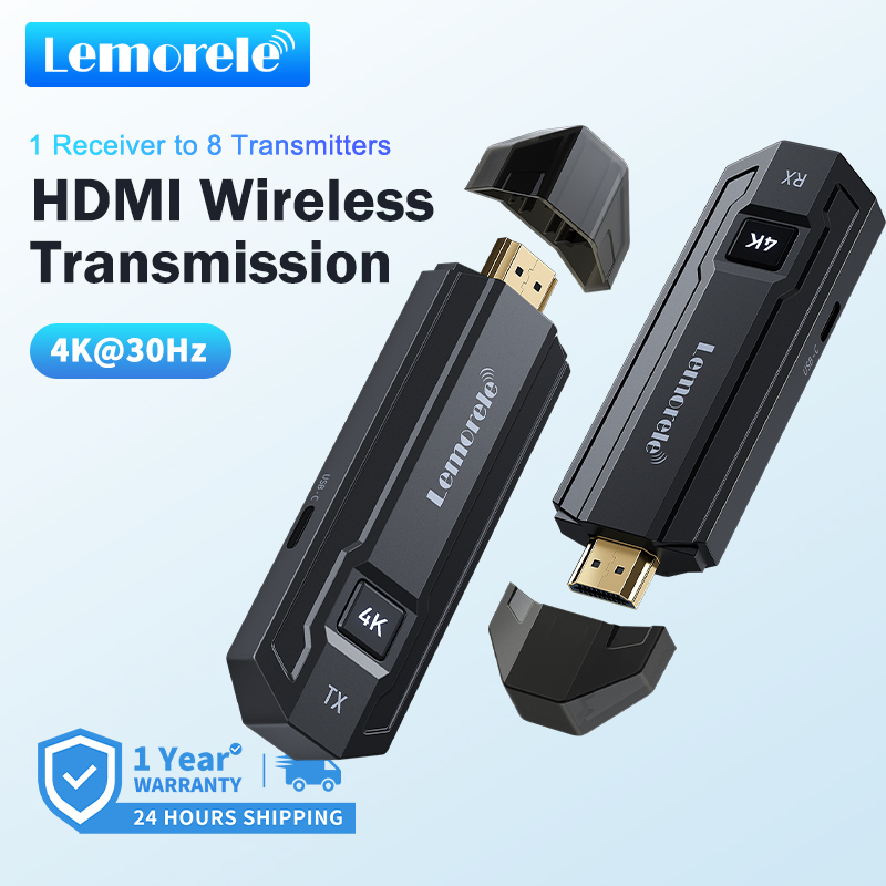 Lemorele P50 อุปกรณ์แชร์หน้าจอไร้สาย WiFi HDMI เครื่องรับส่งสัญญาณ 4K อะแดปเตอร์รองรับ 8 เครื่องส่งสัญญาณถึง 1 เครื่องรับสำหรับแล็ปท็อปทีวีโปรเจคเตอร์กล่องเกม