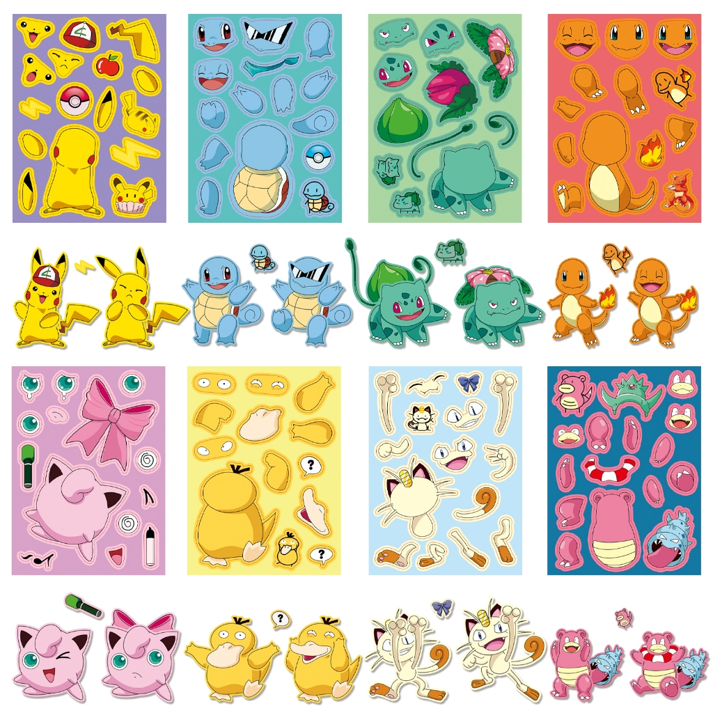 8 แผ่น Make A Face ตลก Pokémon Pikachu Psyduck สติกเกอร์สําหรับเด็กผู้หญิง DIY โทรศัพท์แล็ปท็อปเครื่องเขียนสติกเกอร์สร้างสรรค์
