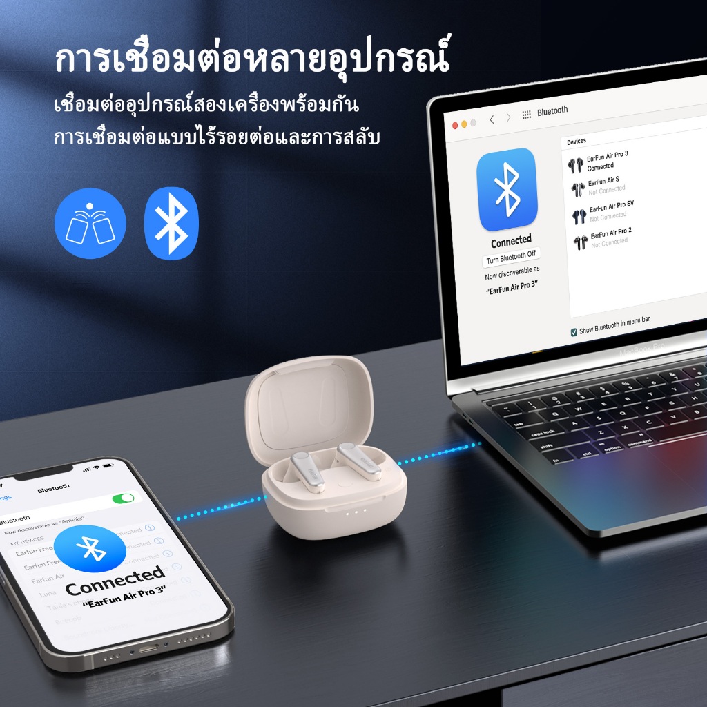 Earfun Air Pro 3 หูฟังไร้สาย ตัดเสียงรบกวน จัดส่งจากไทย หูฟังบลูทูธ 5.3 หูฟังอินเอียร์