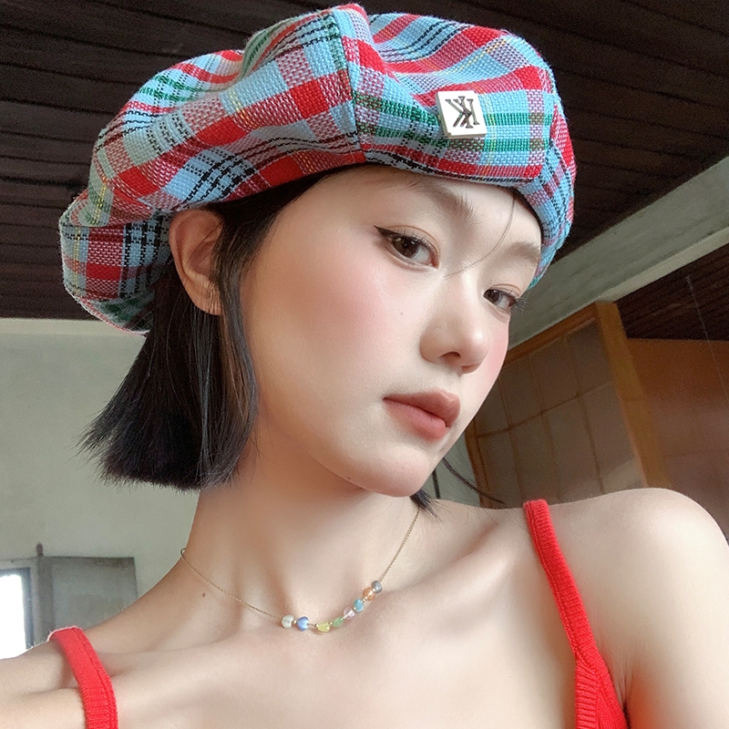 Retro ลายสก๊อต Beret หมวกหญิงฤดูใบไม้ผลิฤดูร้อนญี่ปุ่น Casual All-Match วรรณกรรมจิตรกรหมวกแสดงใบหน้าขนาดเล็ก Newsboy หมวก