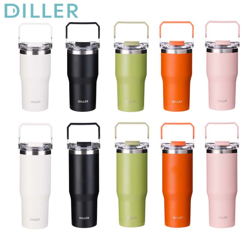 Diller แก้วกระติกน้ําร้อน สเตนเลส 304 มีหูจับ และหลอดดูด 620 950 มล. สําหรับเดินทาง MLH9168