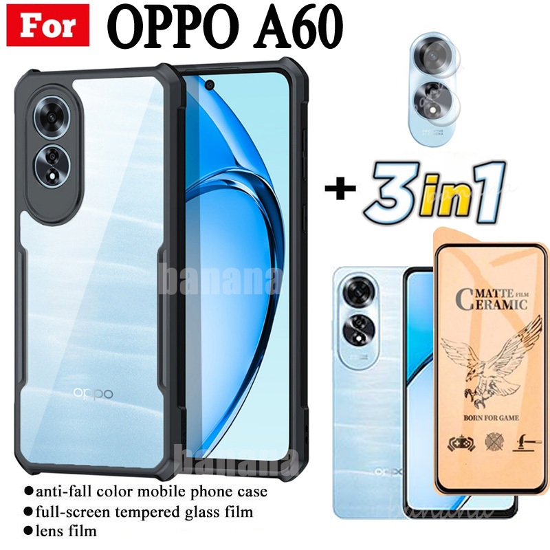 3 in 1 OPPO A60 เคสโทรศัพท์กันกระแทกสําหรับ OPPO A 60 A79 A58 A78 A38 A18 ฟิล์มฝ้าเซรามิก + ฟิล์มเลน