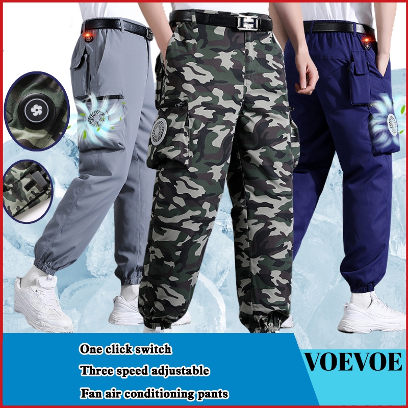 กางเกงเครื ่ องปรับอากาศ Air Cooling กางเกงทํางานสําหรับแฟนๆกางเกงเดินป ่ าเสื ้ อผ ้ าระบายความร ้ อนสําหรับอากาศร ้ อนฤดูร ้ อนกลางแจ ้ ง